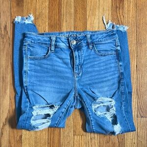 American Eagle Outfitters Blue Distressed Skinny Jeans